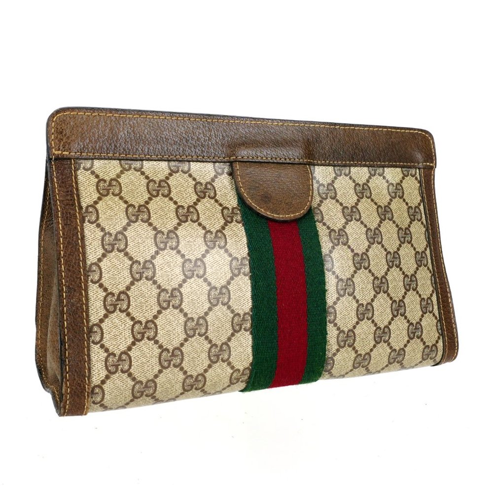 Vintage GUCCI Supreme Web GG Monogram Canvas Leather Travel Toiletry Bag